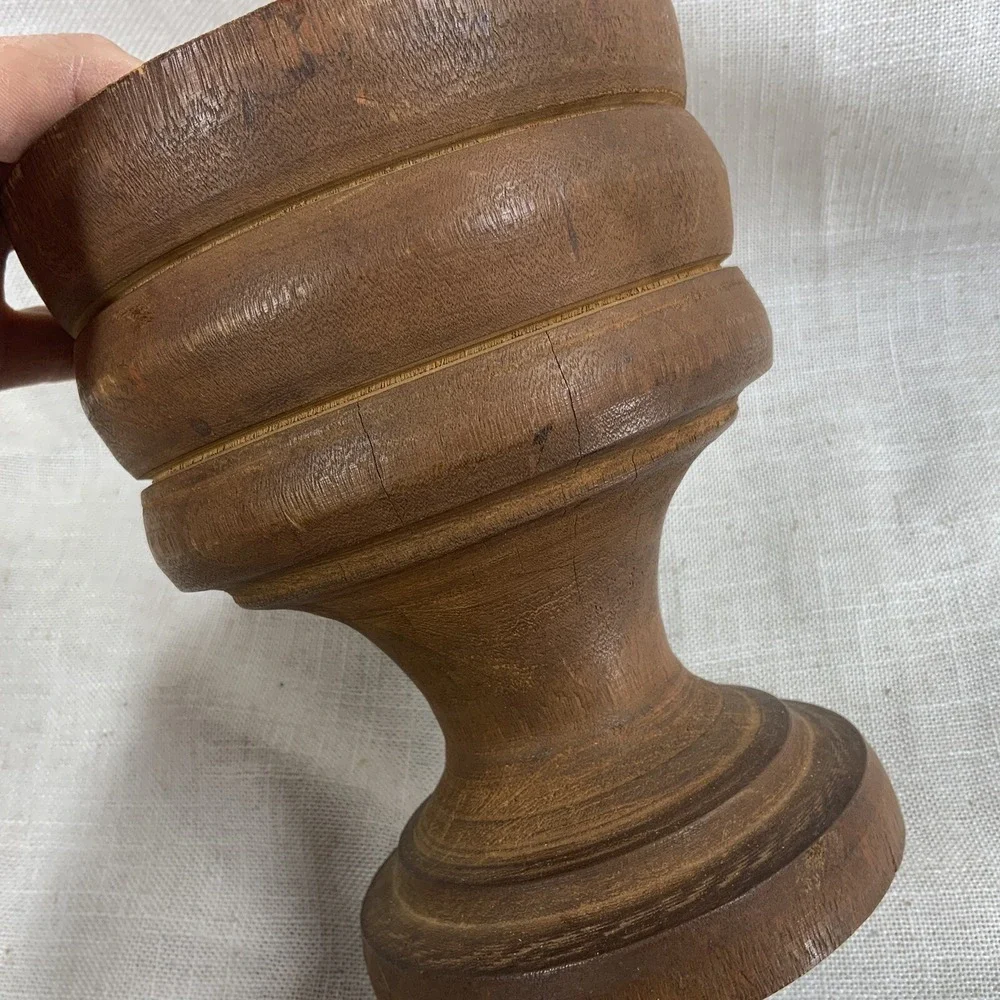 Large Vintage Wooden Mortar And Pestle Hand Turned Primitive Cottage Farmhouse